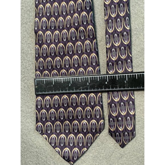 Stafford Mens Silk Tie Purple and Gold Geometric Pattern Necktie - Picture 2 of 5